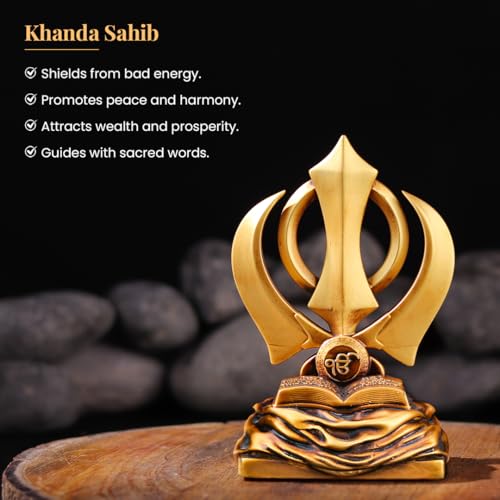 Artarium Religious Gold Khanda Sahib Symbol Traditional Spiritual Sikh Khanda Idol for Car Dashboard Home Decor Pooja Office Table Showpiece Gifts Items (Khanda Sahib Antique 4 Inch) - Image 5