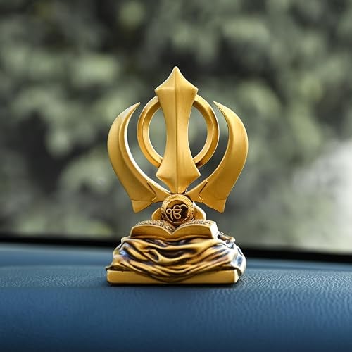 Artarium Religious Gold Khanda Sahib Symbol Traditional Spiritual Sikh Khanda Idol for Car Dashboard Home Decor Pooja Office Table Showpiece Gifts Items (Khanda Sahib Antique 4 Inch) - Image 2