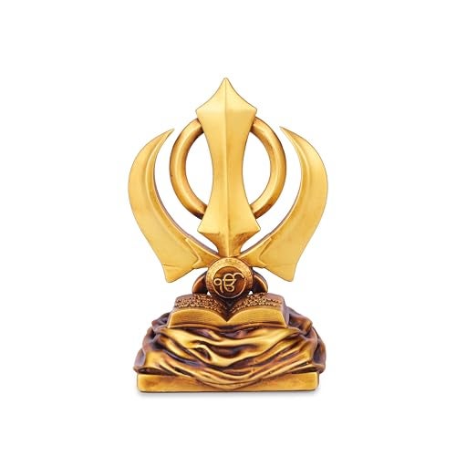 Artarium Religious Gold Khanda Sahib Symbol Traditional Spiritual Sikh Khanda Idol for Car Dashboard Home Decor Pooja Office Table Showpiece Gifts Items (Khanda Sahib Antique 4 Inch) - Image 1