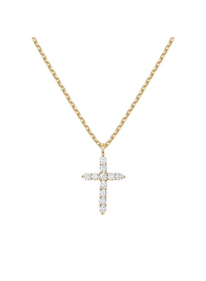 PAVOI 14K Gold Plated Cubic Zirconia Cross Necklace for Women | Cross Faith Pendant Necklaces, 19 inches, 14K Gold Plated, Cubic Zirconia - Image 1