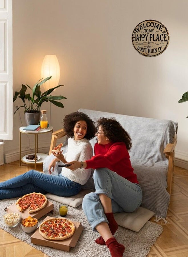 لوحة معدنية عتيقة مرحة ترحيبية لباب المنزل الأمامي، أو المقهى، أو البار، أو النادي، أو الشرفة، أو الفناء، أو الجدار، مصنوعة من الألومنيوم الدائري، مقاس 8x8 بوصة. - Image 5