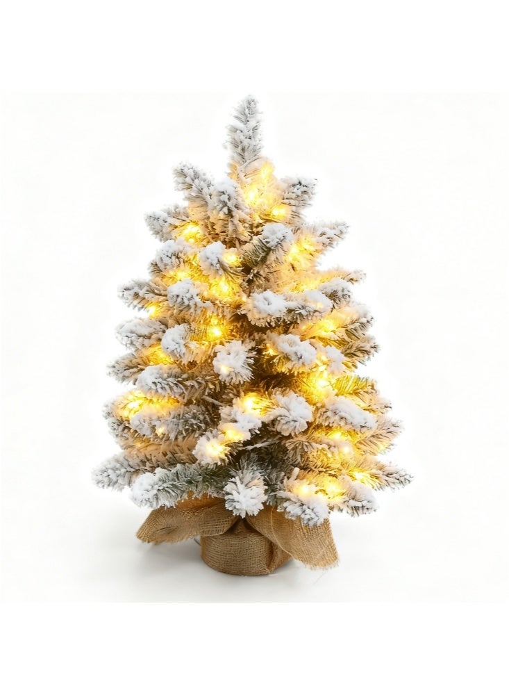 GGEROU 1.8ft Pine Christmas Tree, Pre-lit Mini Flocked Tabletop Tree with 40 LED Lights and Cloth Bag Base - Image 1
