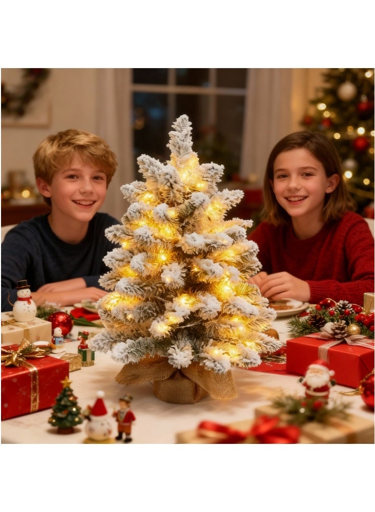 GGEROU 1.8ft Pine Christmas Tree, Pre-lit Mini Flocked Tabletop Tree with 40 LED Lights and Cloth Bag Base - Image 2