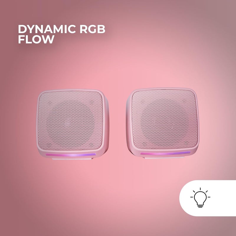 مارس_جيمنج MARSGAMING MS-PRO، مكبرات صوت مضغوطة بقوة 10 واط، إضاءة RGB Flow ديناميكية، مكبر صوت للكمبيوتر مع صندوق تحكم في مستوى الصوت ومدخل جاك 3.5 مم، مكبرات صوت ألعاب متوافقة مع PC/Mac/Smartphone/Tablet، وردي - Image 4