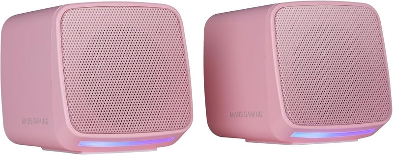 مارس_جيمنج MARSGAMING MS-PRO، مكبرات صوت مضغوطة بقوة 10 واط، إضاءة RGB Flow ديناميكية، مكبر صوت للكمبيوتر مع صندوق تحكم في مستوى الصوت ومدخل جاك 3.5 مم، مكبرات صوت ألعاب متوافقة مع PC/Mac/Smartphone/Tablet، وردي - Image 1