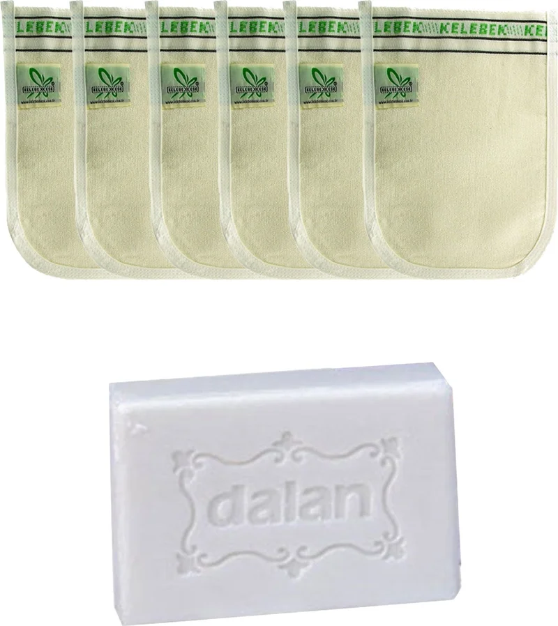 Kelebek - Invalid brand Extra Thick White Bath Bath Scrub 6 Pieces + Dalan Sultan Hamam Natural Bath Soap 200 gr