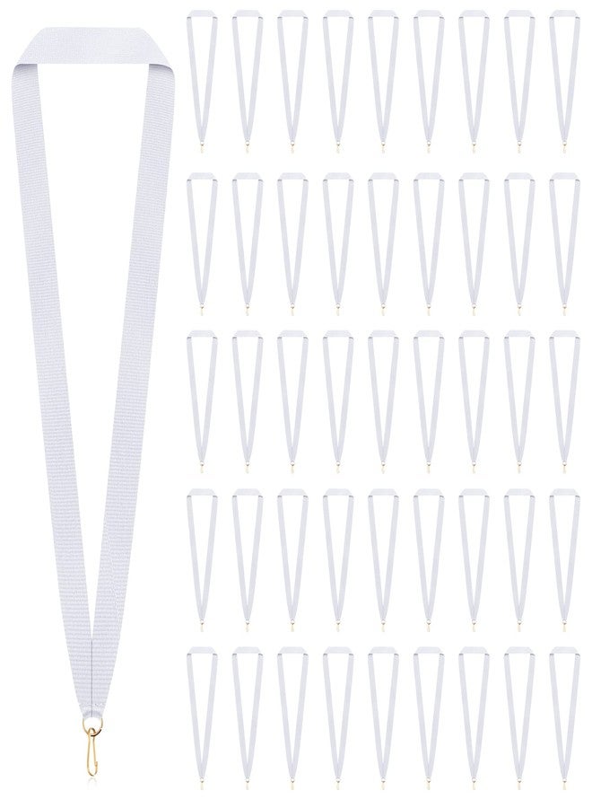 Berlune 100 Pcs Neck Ribbon with Snap Clips Blank Medal Solid Award Ribbon Lanyards Flat Award Holder for Kids Adults Student Competitions Sports Party Achievement (White) - Image 1