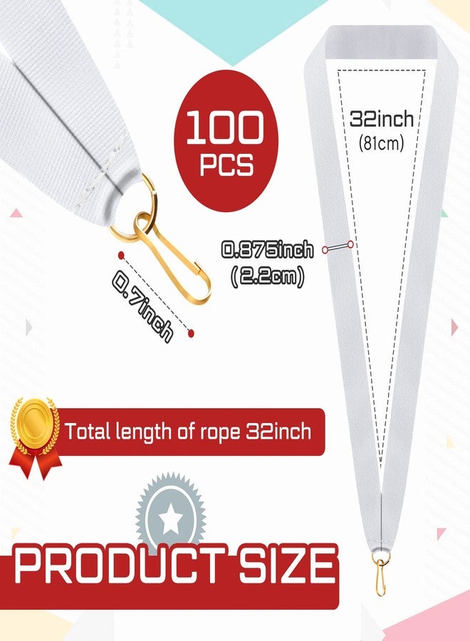 Berlune 100 Pcs Neck Ribbon with Snap Clips Blank Medal Solid Award Ribbon Lanyards Flat Award Holder for Kids Adults Student Competitions Sports Party Achievement (White) - Image 3