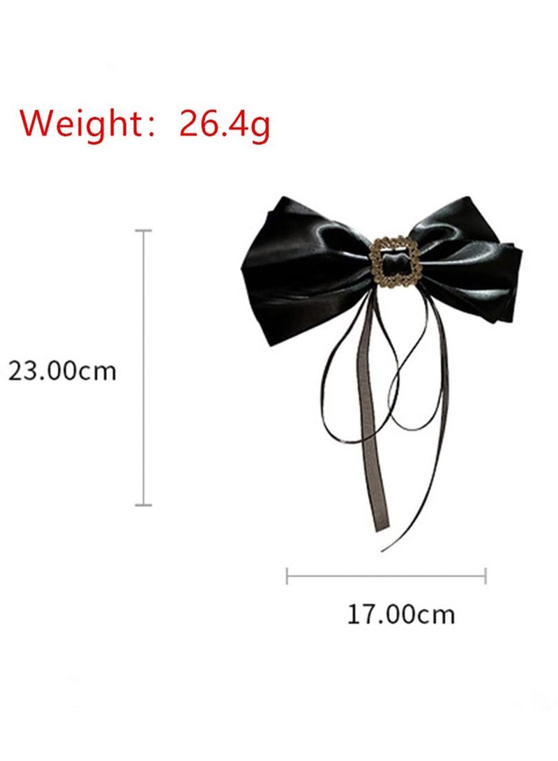 Suntown مشبك شعر على شكل فيونكة كبيرة من حجر الراين، مشبك شعر قوي على شكل عقدة على شكل فيونكة، شريط طويل، فيونكة شعر كلاسيكية، إكسسوارات شعر للنساء والفتيات - أبيض وأسود - - Image 5