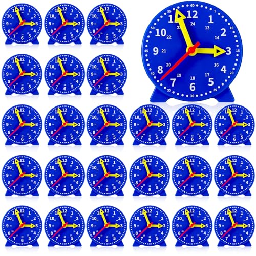 Batiyeer 24 Pcs Teaching Clock Kit for Kids to Tell Time Teaching Mini Geared Clock for Kids Basic Math Development Teacher and Classroom Supplies 4 Inch Dark Blue - Image 1
