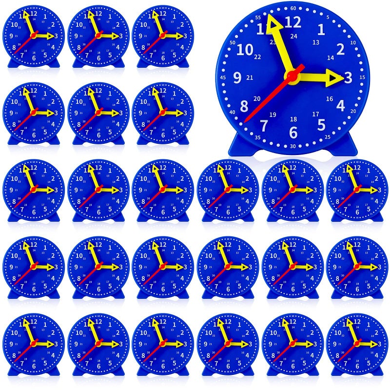 Batiyeer 24 Pcs Teaching Clock Kit for Kids to Tell Time Teaching Mini Geared Clock for Kids Basic Math Development Teacher and Classroom Supplies 4 Inch Dark Blue - Image 2