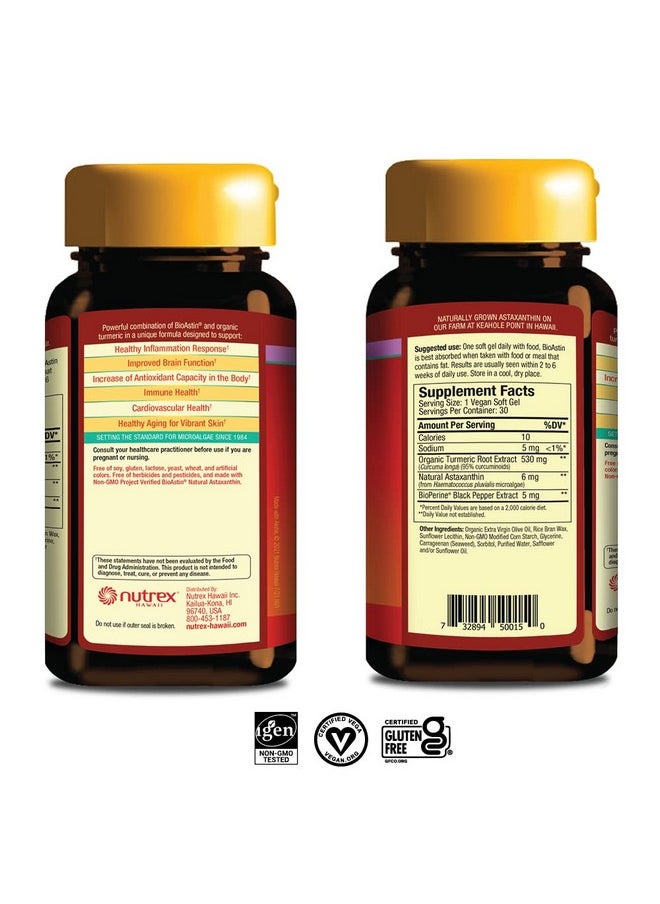 Nutrex Hawaii - Turmericastin With Turmeric Bioastin Hawaiian Astaxanthin  Bioperine Black Pepper Extract 30 Count - Image 1