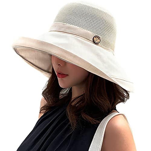 HUAMULAN Women Mesh Crown Wide Brim Sun Hats Summer UV Protection UPF Hat for Beach Hiking Garden Travel Lawn Work Chin Strap - Image 1