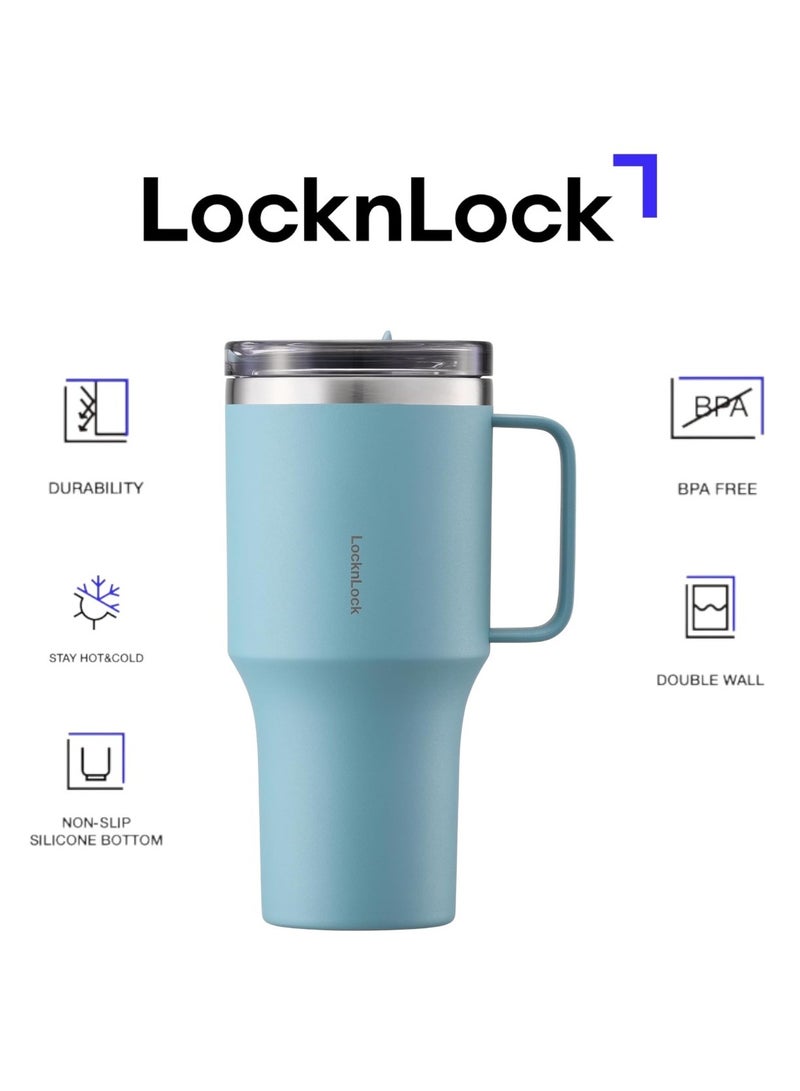 LOCK & LOCK LocknLock Metro Mug King 820ml Blue - Eco-Friendly, BPA-Free, Double-Wall Insulated Stainless Steel Mug with Spill-Resistant Lid, Non-Slip Bottom, and Integrated Handle for Hot and Cold Beverages  - Image 1