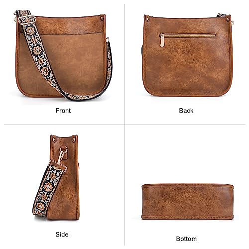 HKCLUF Crossbody Bags for Women Trendy Vegan Leather Hobo Handbags With 2PCS Adjustable Guitar Strap Crossbody Shoulder Bag Purse For Women(Stitching Brown) - Image 2