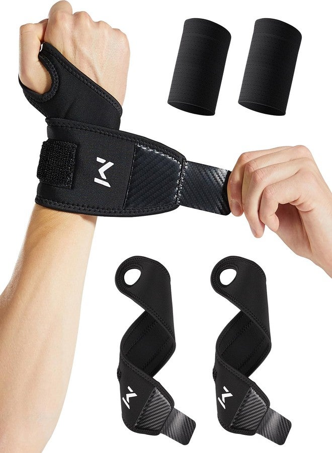 FVVWVV 1Pair TFCC Wrist Brace with 1Pair Wristbands, Wrist Support for Tendonitis, Strain, Pain Relief, Adjustable Wrist Wrap for Sports, Tennis, Golf, Weightlifting (Black) - Image 1