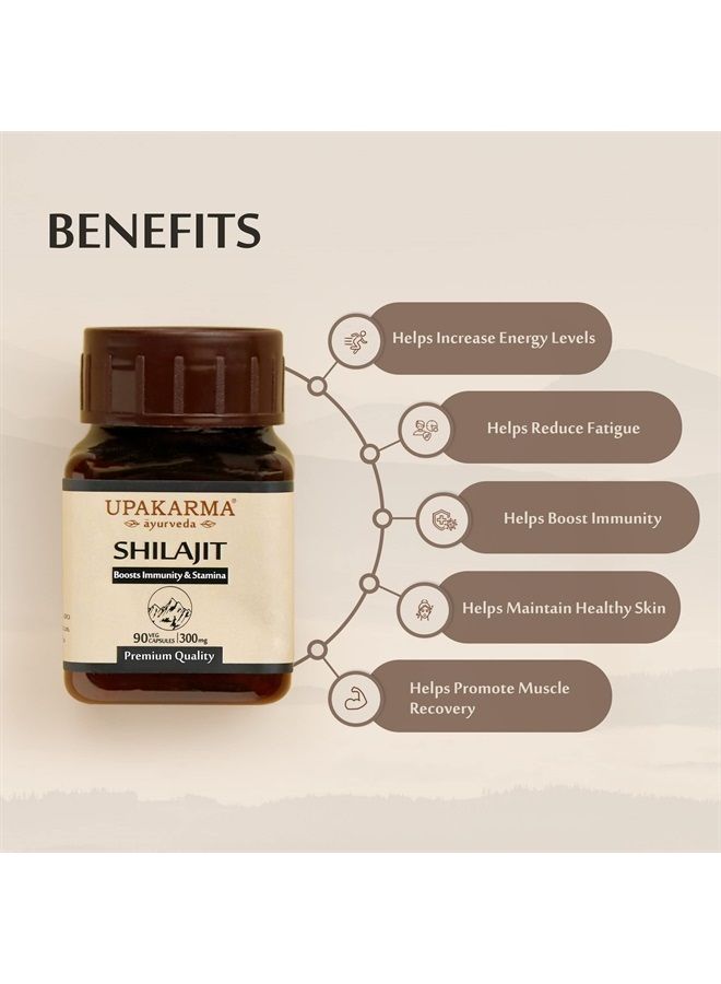 UPAKARMA Ayurveda 100% Pure Shilajit 90 Capsules for Strength,Stamina,Immune Support,Natural Source of Fulvic Acid & Trace Minerals-1000 MG for 2 Capsule(Daily Dosage), 45 Days of Supply - Pack of 1 - Image 3