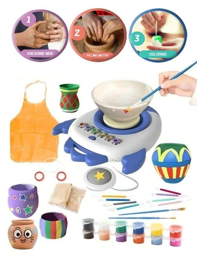 Kids Pottery Wheel & Painting Set, Family DIY Clay Craft Kit for Beginners, with Air-Dried Natural Clay, Children's Pottery Making Toy, Children's DIY Pottery Modeling Clay Set, Children's Craft Toys. - Image 1