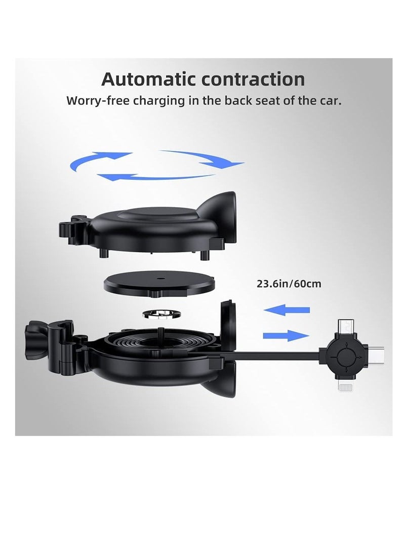 SYOSI Multi Charging Cable 3-in-1 Retractable USB Cable Fast Charger Station Compatible with All Phones | Backseat Passengers | Share Ride Customer Charging Dock Attach to Headrest  - Image 5