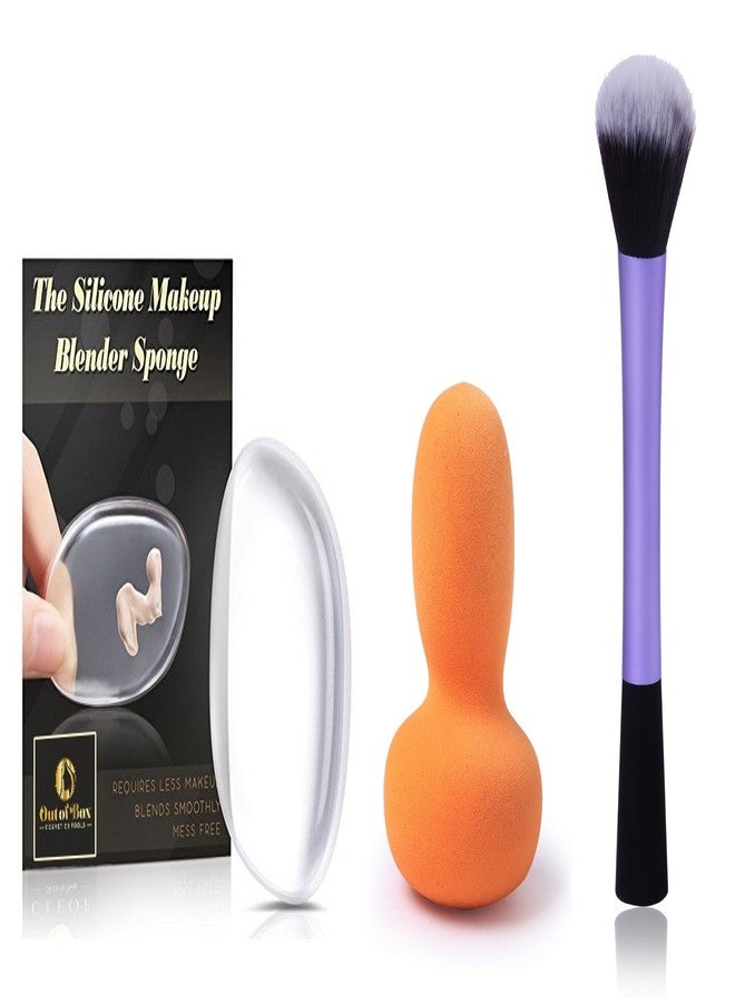 OUT OF BOX Kelley Silicone Makeup Sponge For Blending Foundation With Original Beauty Blender And Expert Base Flawless Face Blush Brush (Set Of 3) - Image 2