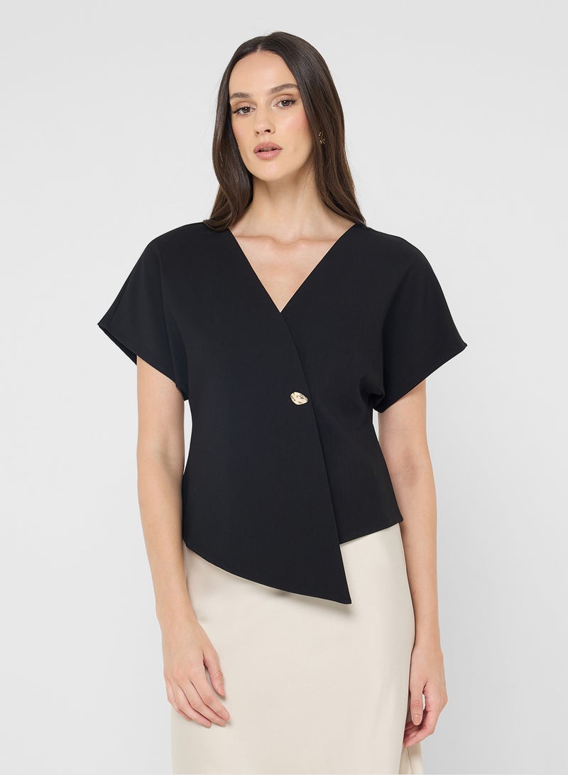 VERO MODA Wrap Button Detail Asymmetrical Top - Image 1