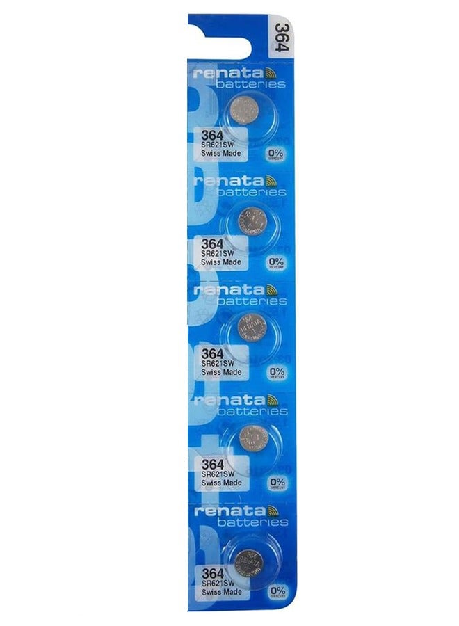 Renata wristwatch battery - Swiss made, 1.55V button cell, Renata Long Life Battery, Strap (5 pcs) 364-2, SR621SW - Image 1