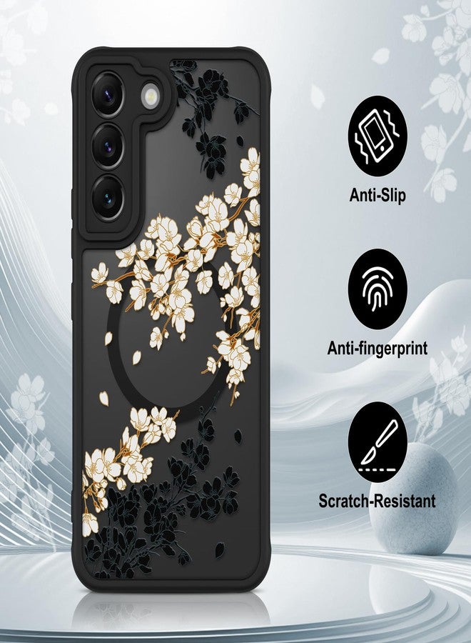 OOK Case Fit for Samsung Galaxy S22 6.2 Inch (Wireless Charging Compatible) White Floral Flowers Design Translucent Phone Cover Soft TPU + Hard PC Anti-Scratch Shockproof Magnetic Case for Women - Image 5