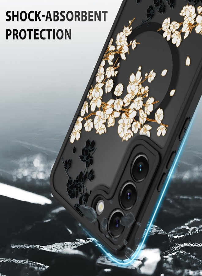 OOK Case Fit for Samsung Galaxy S22 6.2 Inch (Wireless Charging Compatible) White Floral Flowers Design Translucent Phone Cover Soft TPU + Hard PC Anti-Scratch Shockproof Magnetic Case for Women - Image 4