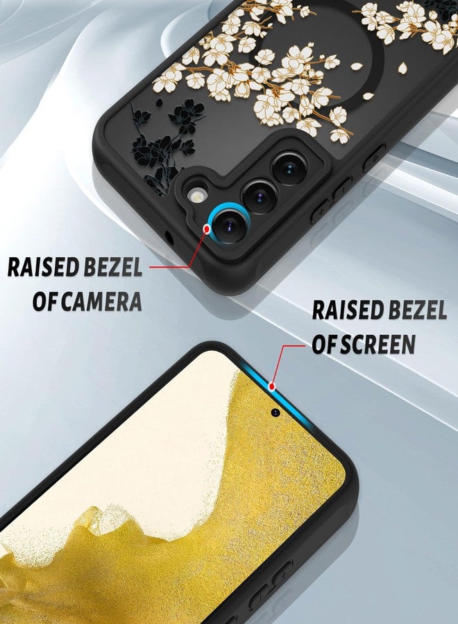 OOK Case Fit for Samsung Galaxy S22 6.2 Inch (Wireless Charging Compatible) White Floral Flowers Design Translucent Phone Cover Soft TPU + Hard PC Anti-Scratch Shockproof Magnetic Case for Women - Image 3