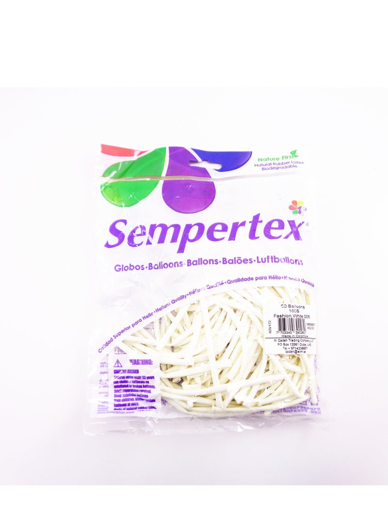 Sempertex بالونات سيمبيرتكس الطويلة 160 سم، 50 قطعة، بالونات لاتكس بيضاء أنيقة - Image 2