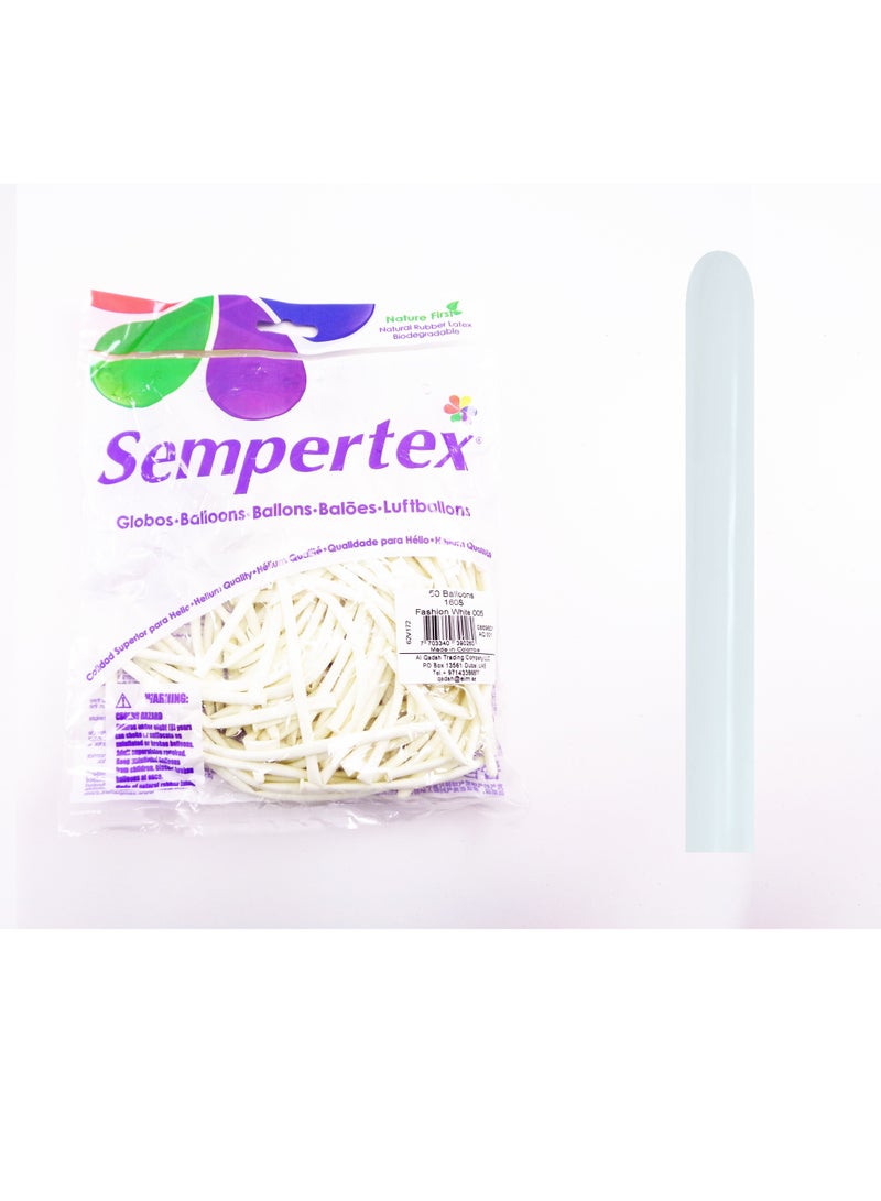 Sempertex بالونات سيمبيرتكس الطويلة 160 سم، 50 قطعة، بالونات لاتكس بيضاء أنيقة - Image 3