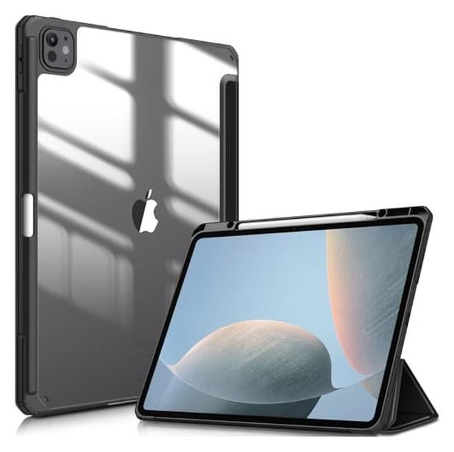 Case Compatible with iPad Pro 13 inch 2024 (M4), [Built-in Pencil Holder] Shockproof Cover w/Clear Transparent Back Shell, Auto Wake/Sleep, Black - Image 1
