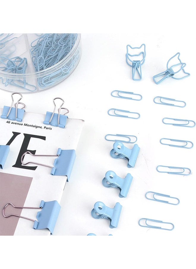 Generic - 84Pcs Paper Clips and Binder Clips Set, Metal Assorted Sized Binder Clips with Push Pins, Cute Office Supplies for Desk, Desk Accessories, Blue - Image 1