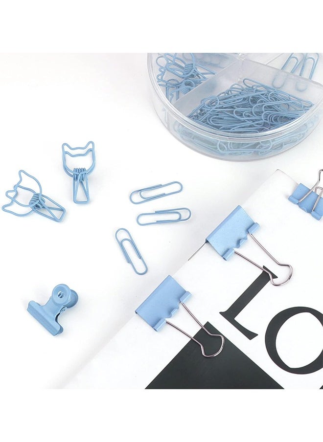 Generic - 84Pcs Paper Clips and Binder Clips Set, Metal Assorted Sized Binder Clips with Push Pins, Cute Office Supplies for Desk, Desk Accessories, Blue - Image 1