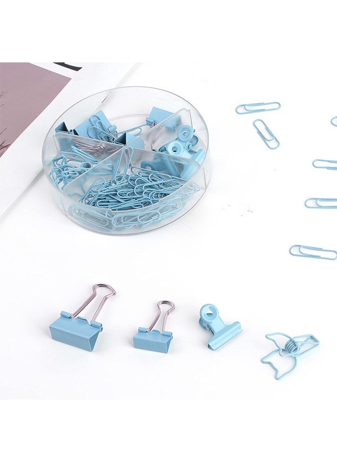 Generic - 84Pcs Paper Clips and Binder Clips Set, Metal Assorted Sized Binder Clips with Push Pins, Cute Office Supplies for Desk, Desk Accessories, Blue - Image 1