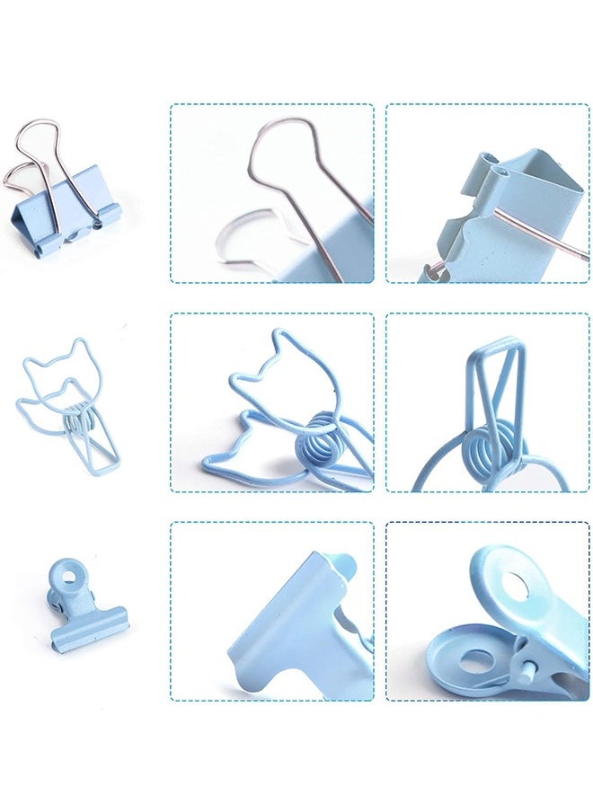 Generic - 84Pcs Paper Clips and Binder Clips Set, Metal Assorted Sized Binder Clips with Push Pins, Cute Office Supplies for Desk, Desk Accessories, Blue - Image 1