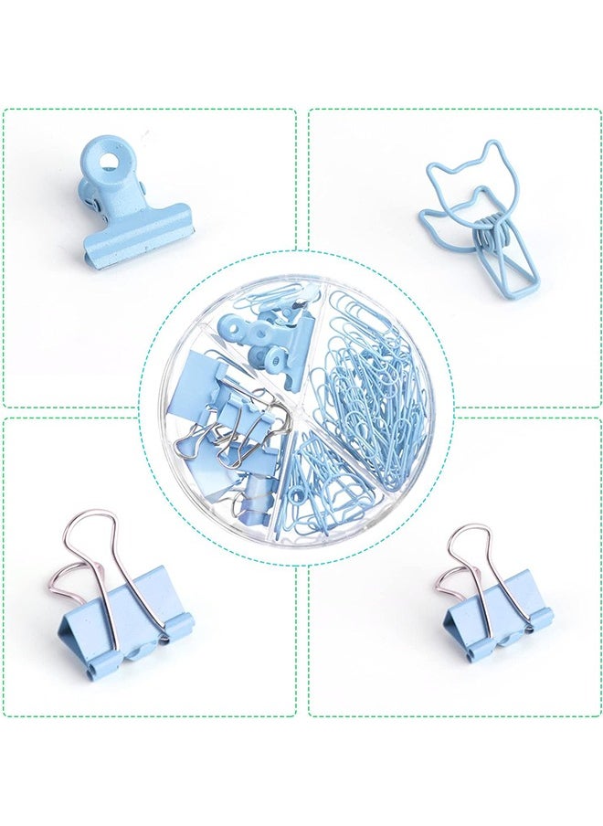 Generic - 84Pcs Paper Clips and Binder Clips Set, Metal Assorted Sized Binder Clips with Push Pins, Cute Office Supplies for Desk, Desk Accessories, Blue - Image 1