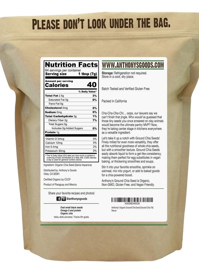 Anthony's Organic Ground Chia Seed, 1 lb, Finely Ground, Cold Milled, Gluten Free, Non GMO - Image 2