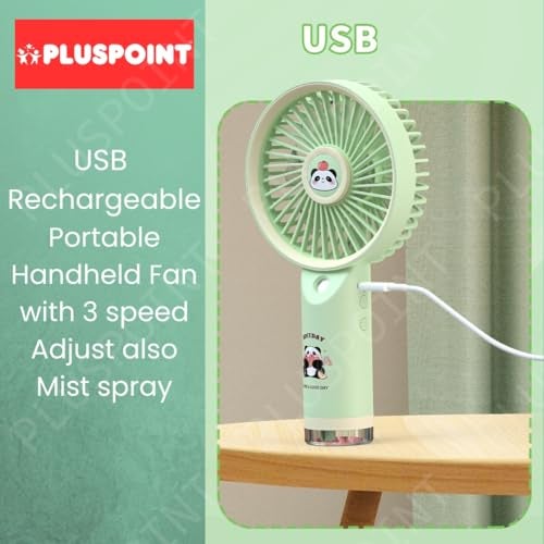 PLUSPOINT Mini Portable Fan, Powerful Hand Fan Cute Design 3 Speed Personal Small Desk Fan, Lightweight Rechargeable USB Handheld Fan for Girls, Women, Men, Kids, Indoor, Outdoor - Image 2