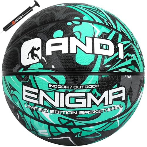 AND1 Enigma 285 Basketball Intermediate Rubber Streetball for IndoorOutdoor Play Includes Pump Official Womens High School College Size 6 - Image 1
