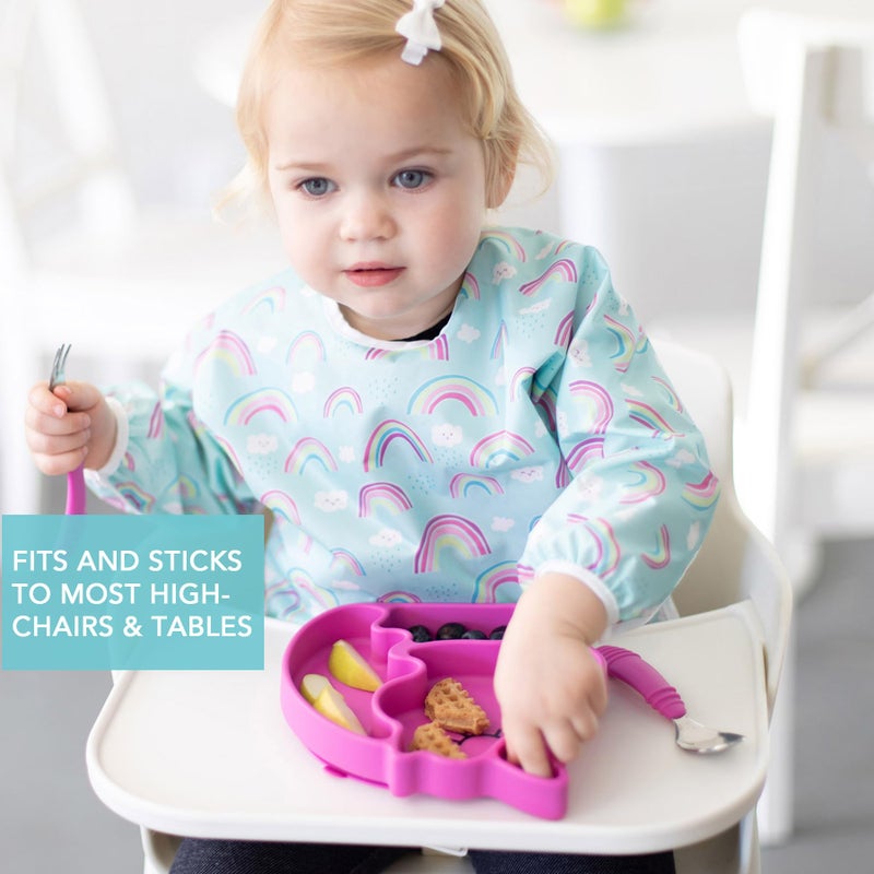 Bumkins Toddler and Baby Suction Plate, Silicone Divided Grip Dish, Babies and Kids, Baby Led Weaning, Children Feeding Supplies, Non Skid Sticky Bottom, Platinum Silicone, Ages 6 Months Up, Unicorn - Image 3