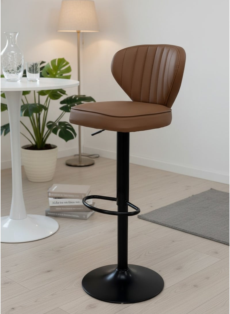Living Modern Adjustable Hydraulic Bar Stool | Premium Leather Seat with Comfortable Backrest | Contemporary Swivel  Chair for Kitchens and Cafes - Image 1