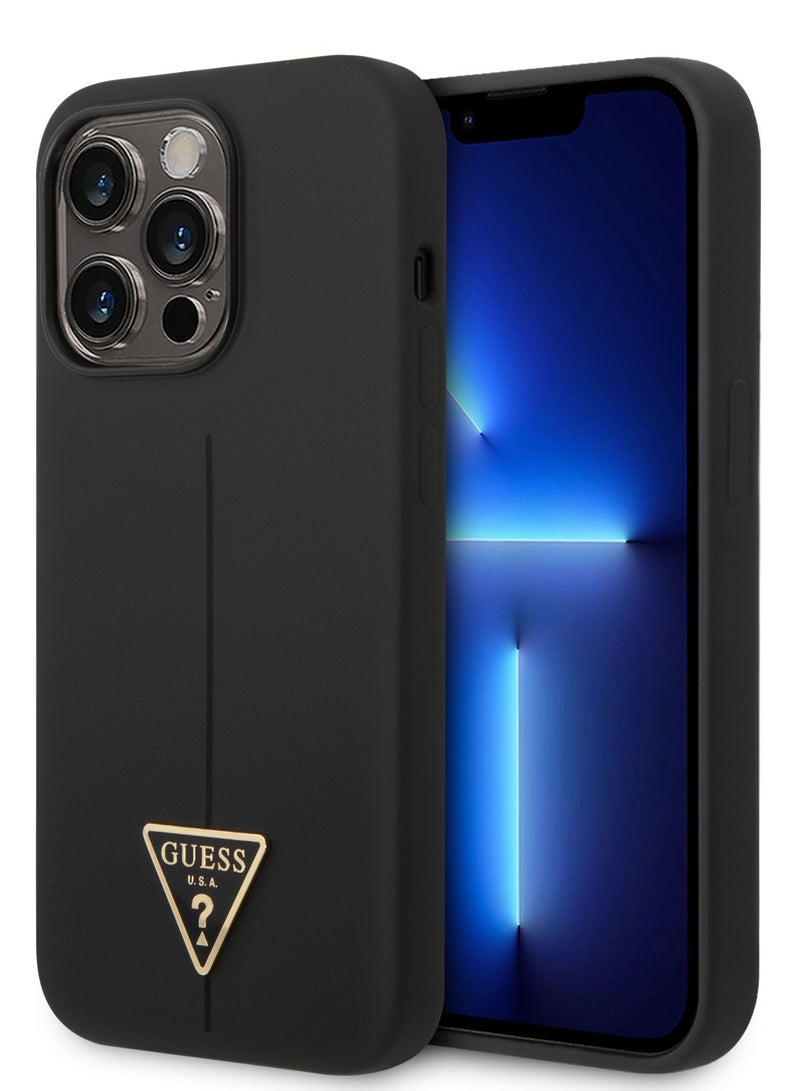 GUESS Guess Silicone Line & Triangle Hard Case for iPhone 14 Pro Max Black - Image 1
