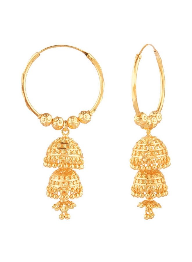 Efulgenz Indian Earrings For Women Indian Hoop Earrings Indian Jhumka Earrings Set Indian Jewelry Traditional Gold Tone Hoop Jhumka Jhumki Dangle Earrings Set For Women - Image 1