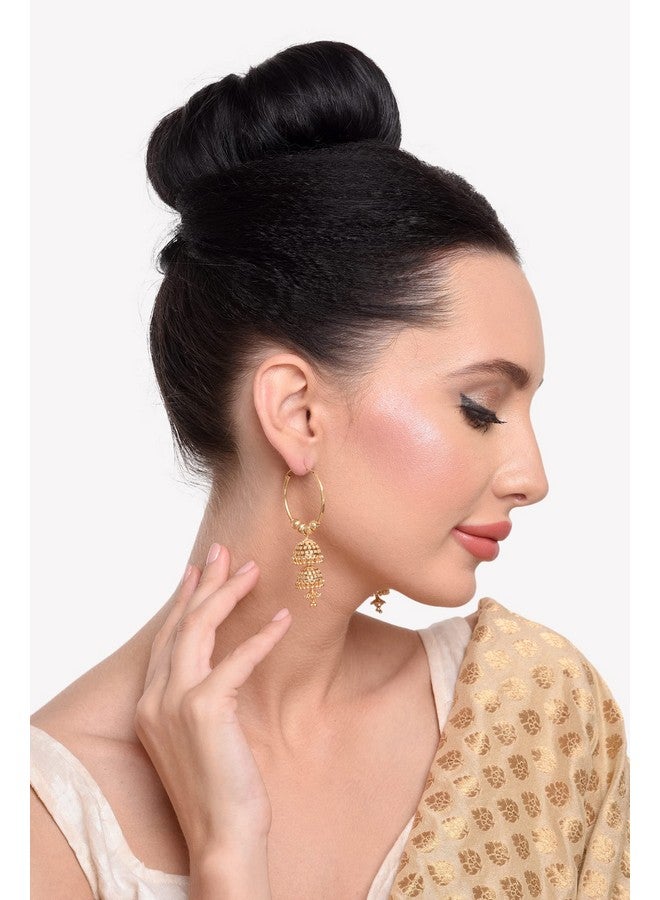Efulgenz Indian Earrings For Women Indian Hoop Earrings Indian Jhumka Earrings Set Indian Jewelry Traditional Gold Tone Hoop Jhumka Jhumki Dangle Earrings Set For Women - Image 4