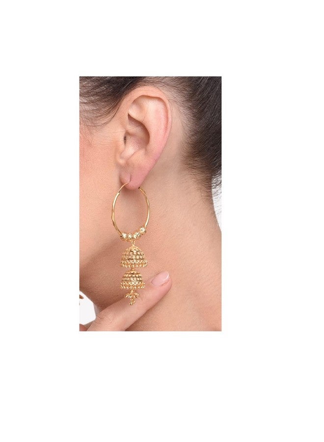 Efulgenz Indian Earrings For Women Indian Hoop Earrings Indian Jhumka Earrings Set Indian Jewelry Traditional Gold Tone Hoop Jhumka Jhumki Dangle Earrings Set For Women - Image 3