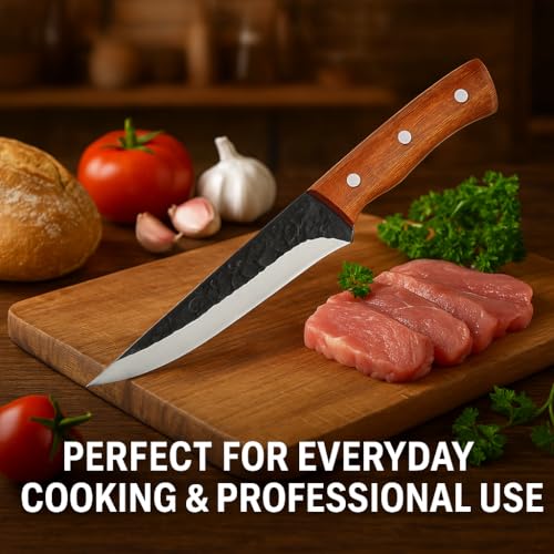 Machado Professional Chef Knife – Stainless Steel Kitchen Knife with Etched Hammered Blade & Wooden Handle | Multipurpose Cooking Knife for Home & Restaurant Use - Image 2