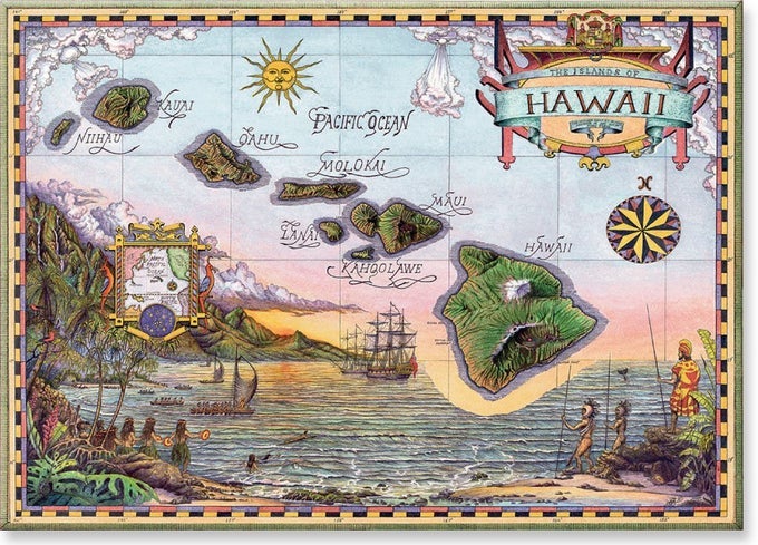 HAWAIIAN ART COLLECTIBLE REFRIGERATOR MAGNET MAP OF OLD HAWAII