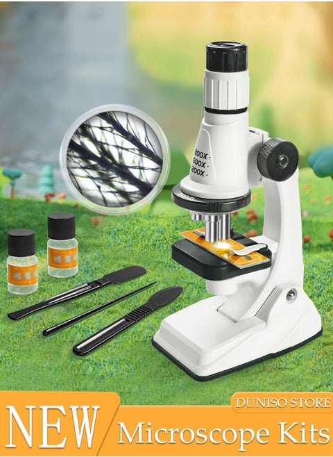 Microscope for Kids Up to 200x-1200x Zoom STEM Kit with Microscope Prepared Slides Built-in LED Light and Configured Various Operating Tools Science Microscope Kit for Kids Students