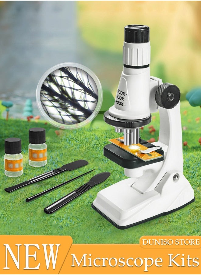 DUNISO - Microscope for Kids Up to 200x-1200x Zoom STEM Kit with Microscope Prepared Slides Built-in LED Light and Configured Various Operating Tools Science Microscope Kit for Kids Students - Image 1